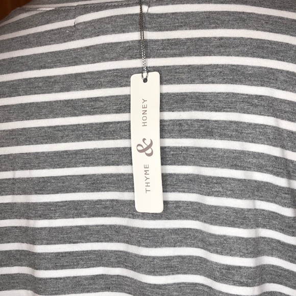 NWT Thyme & Honey Gray Striped Bell Sleeve Dress - Picture 8 of 14